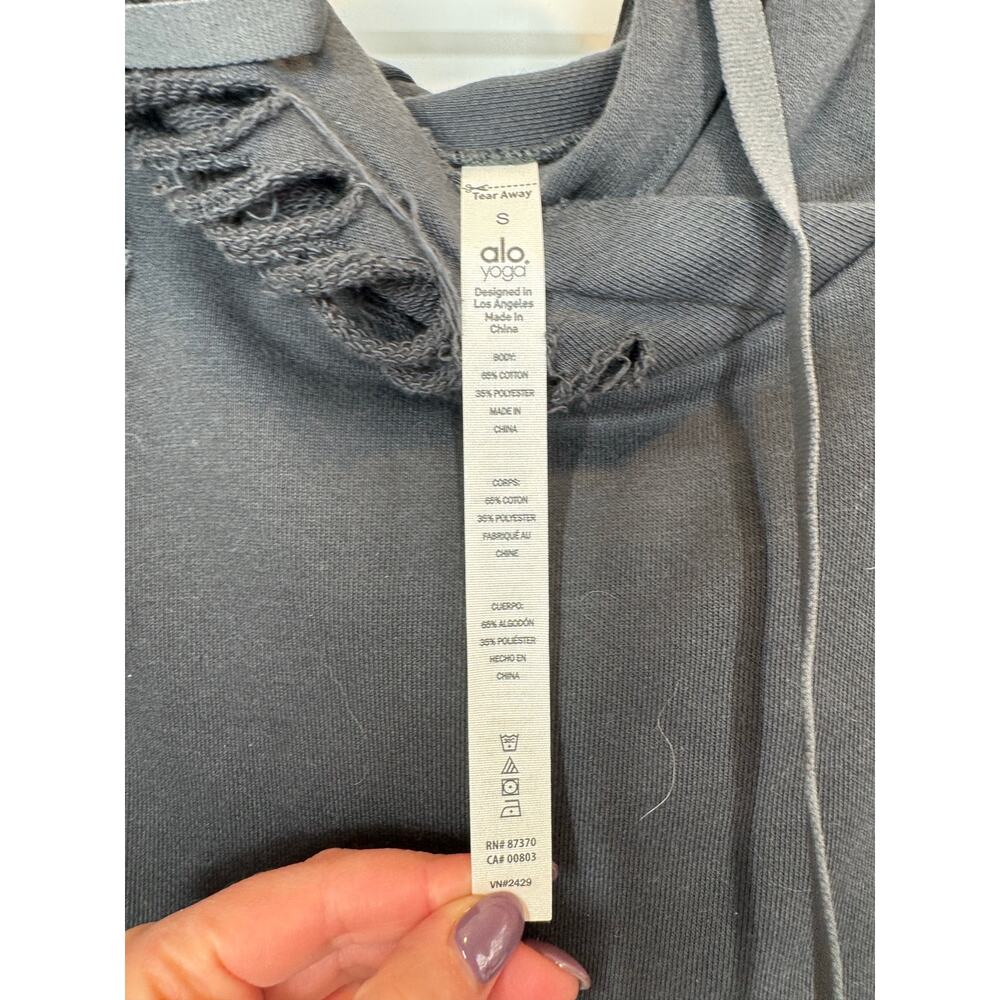 Alo yoga ripped hoodie dark grey S - Picture 3 of 7